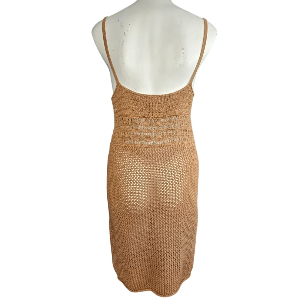 Aerie Sleeveless Crochet Knit‎ Brown/Tan Dress Sz Large Beach Summer Boho